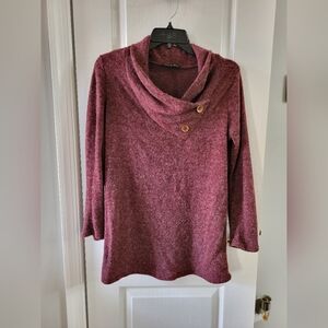 Style Rack Heathered Berry Cowl Neck Button Tunic Sweater Boutique Size Medium